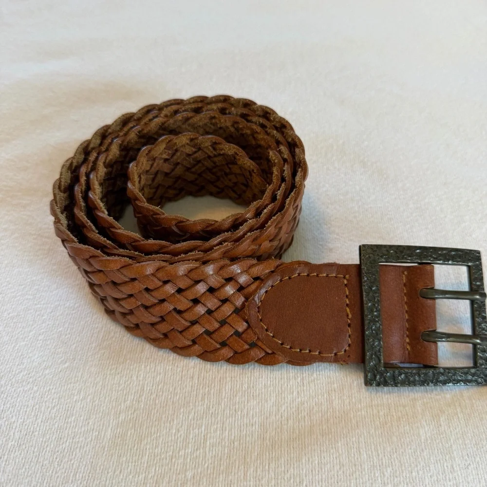 Braided Genuine Leather Belt Brown Wide‎ Woven Boho Size Medium